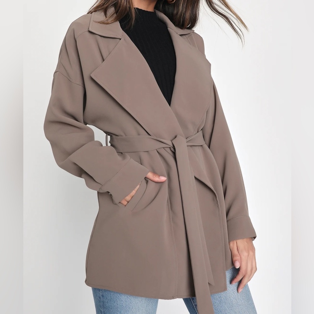 Lulus Taupe Belted Short Trench Coat